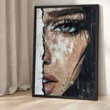 Textured Female Portrait Modern Wall Art Print – Abstract One-Eye Face