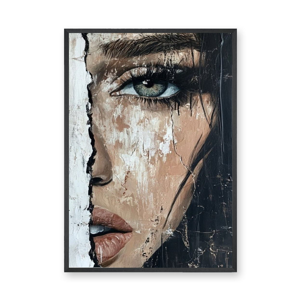 Textured Female Portrait Modern Wall Art Print – Abstract One-Eye Face