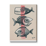Three Fish Line-Art Wall Art Poster – Coastal Retro Beige Ocean Print