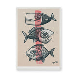 Three Fish Line-Art Wall Art Poster – Coastal Retro Beige Ocean Print
