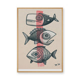 Three Fish Line-Art Wall Art Poster – Coastal Retro Beige Ocean Print