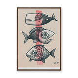 Three Fish Line-Art Wall Art Poster – Coastal Retro Beige Ocean Print
