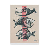 Three Fish Line-Art Wall Art Poster – Coastal Retro Beige Ocean Print
