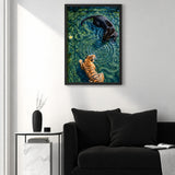 Tiger and Jaguar Surreal Wall Decor – Ornate Teal Water Scene