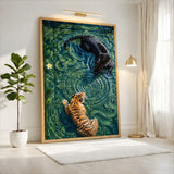 Tiger and Jaguar Surreal Wall Decor – Ornate Teal Water Scene