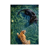 Tiger and Jaguar Surreal Wall Decor – Ornate Teal Water Scene