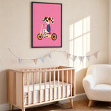 Tricycle Dog Modern Kids Wall Art Print – Spotted Pup on Pink