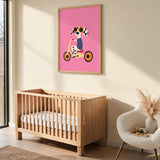 Tricycle Dog Modern Kids Wall Art Print – Spotted Pup on Pink