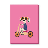Tricycle Dog Modern Kids Wall Art Print – Spotted Pup on Pink