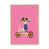 Tricycle Dog Modern Kids Wall Art Print – Spotted Pup on Pink