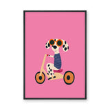 Tricycle Dog Modern Kids Wall Art Print – Spotted Pup on Pink