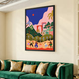Tropical Dance Landscape Modern Boho Wall Art Print – Colorful Palm Scene