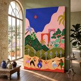 Tropical Dance Landscape Modern Boho Wall Art Print – Colorful Palm Scene