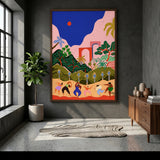 Tropical Dance Landscape Modern Boho Wall Art Print – Colorful Palm Scene