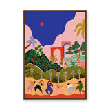 Tropical Dance Landscape Modern Boho Wall Art Print – Colorful Palm Scene