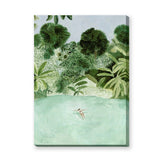 Tropical Lagoon Botanical Wall Art Poster – Watercolor Swimmer in Lush Palms