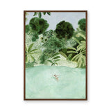 Tropical Lagoon Botanical Wall Art Poster – Watercolor Swimmer in Lush Palms