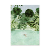 Tropical Lagoon Botanical Wall Art Poster – Watercolor Swimmer in Lush Palms