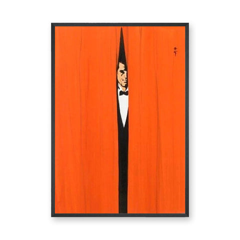 Tuxedo Man Minimalist Wall Art Poster – Orange Curtain Spy Portrait