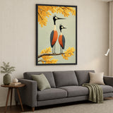 Two Birds Perched Mid Century Modern Wall Decor – Yellow Botanical Bird Print