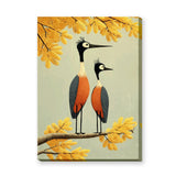 Two Birds Perched Mid Century Modern Wall Decor – Yellow Botanical Bird Print