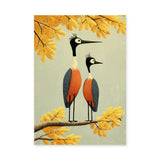 Two Birds Perched Mid Century Modern Wall Decor – Yellow Botanical Bird Print