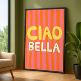 Typography Retro Pop-Art Wall Decor – Ciao Bella Stripes in Pink and Orange