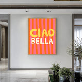 Typography Retro Pop-Art Wall Decor – Ciao Bella Stripes in Pink and Orange