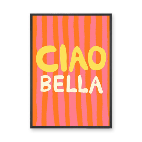 Typography Retro Pop-Art Wall Decor – Ciao Bella Stripes in Pink and Orange
