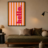 Typography Retro Wall Decor – Orange and Pink Striped Home Print