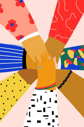 Unity Hands Modern Wall Art Poster – Colorful Diversity Illustration