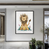 Watercolor Lion Cub Wall Art Poster – Cute Floral Safari Nursery Print