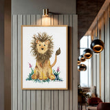 Watercolor Lion Cub Wall Art Poster – Cute Floral Safari Nursery Print