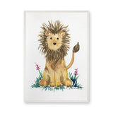 Watercolor Lion Cub Wall Art Poster – Cute Floral Safari Nursery Print