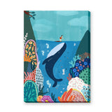 Whale Surfer Coastal Kids Wall Art Print – Colorful Coral Reef Adventure