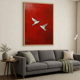 White Birds Modern Abstract Wall Art Poster – Textured Deep Red Background