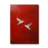 White Birds Modern Abstract Wall Art Poster – Textured Deep Red Background