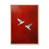 White Birds Modern Abstract Wall Art Poster – Textured Deep Red Background