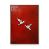 White Birds Modern Abstract Wall Art Poster – Textured Deep Red Background