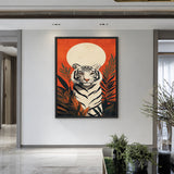 White Tiger Jungle Modern Wall Art Print – Orange Botanical Tiger Print