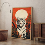White Tiger Jungle Modern Wall Art Print – Orange Botanical Tiger Print