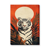 White Tiger Jungle Modern Wall Art Print – Orange Botanical Tiger Print