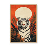 White Tiger Jungle Modern Wall Art Print – Orange Botanical Tiger Print