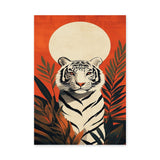 White Tiger Jungle Modern Wall Art Print – Orange Botanical Tiger Print