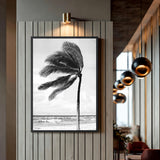Windblown Palm Coastal Wall Art Poster – Black and White Beach Photograph