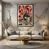 Wine Table Still Life Modern Wall Art Poster – Red Botanical Dining Print