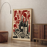 Wine Table Still Life Modern Wall Art Poster – Red Botanical Dining Print