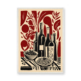 Wine Table Still Life Modern Wall Art Poster – Red Botanical Dining Print