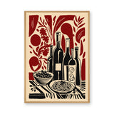 Wine Table Still Life Modern Wall Art Poster – Red Botanical Dining Print