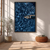 Yacht Ocean Modern Wall Art Poster – Overhead Boat on Deep Blue Water
